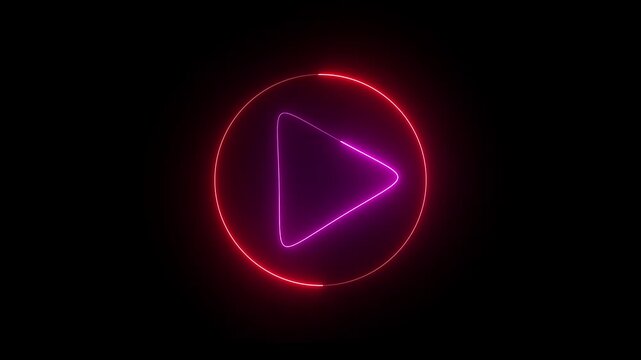 Neon pause button sign icon animation glowing pink color player pause circle stop music video and audio media control sign symbol on black background