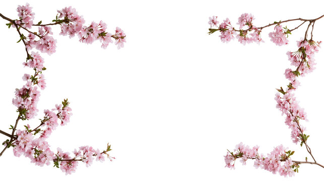 Pink cherry blossom border isolated on transparent background