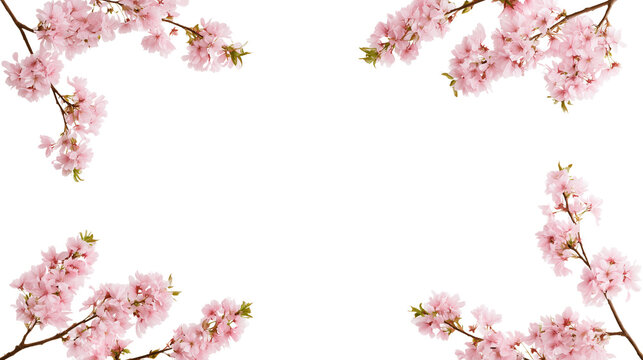 Spring cherry blossom frame isolated on transparent background