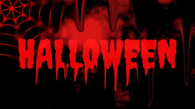 Halloween creepy horror text animation. Dripping red lettering with dark spider web details and a sinister blood soaked background.