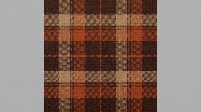 Brown and orange plaid fabric texture with a classic woven flannel pattern design.