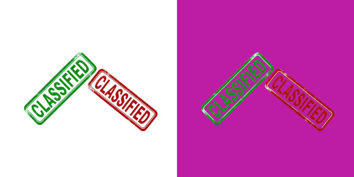 Split classified stamp badges design on pink background transparent png