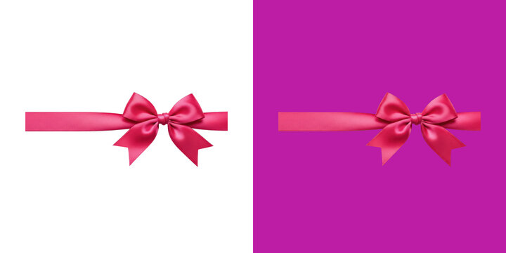 Red ribbon gift bows with satin texture on gradient background transparent png