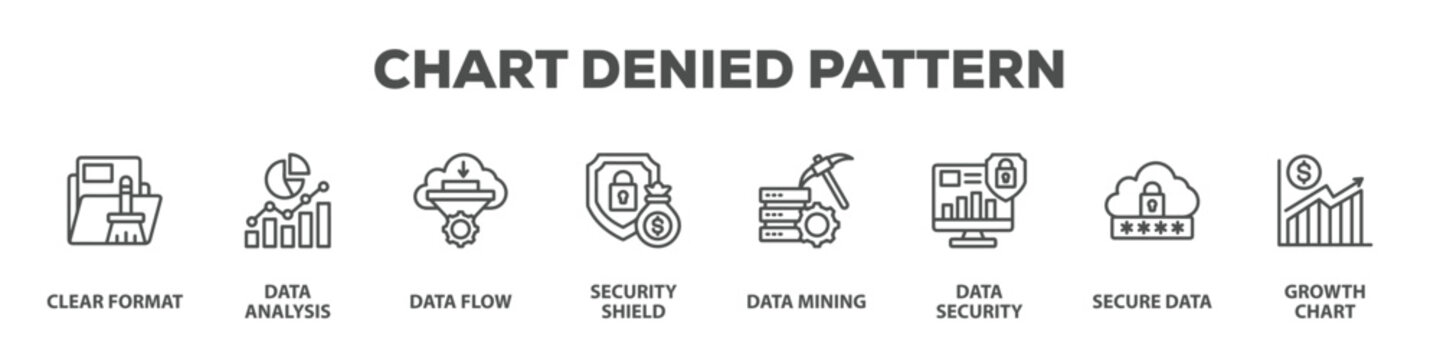 Chart Denied Pattern with icon of Clear format, Data analysis, Data flow, Security shield, Data mining, Data security, Secure data, Growth chart