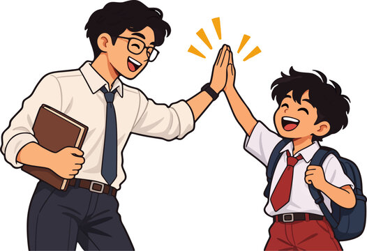Teacher and student high-five