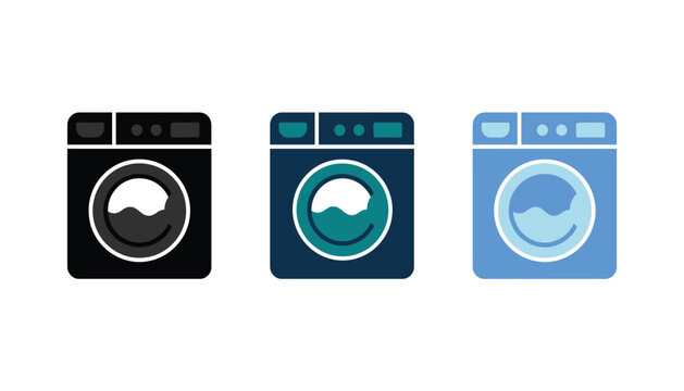 Washing machine vector icons set in different colors