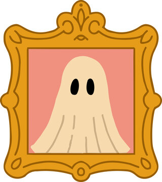 Vintage Halloween gold frame with friendly ghost