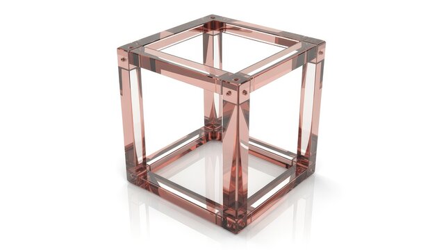 Transparent rose gold cube frame isolated on a white background