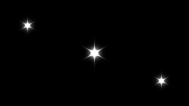 Sparkling star twinkle glitter white cartoon doodle, flat vector blinking shining light effect, magic flash, fireworks & glowing stars animation on transparent alpha channel black background.