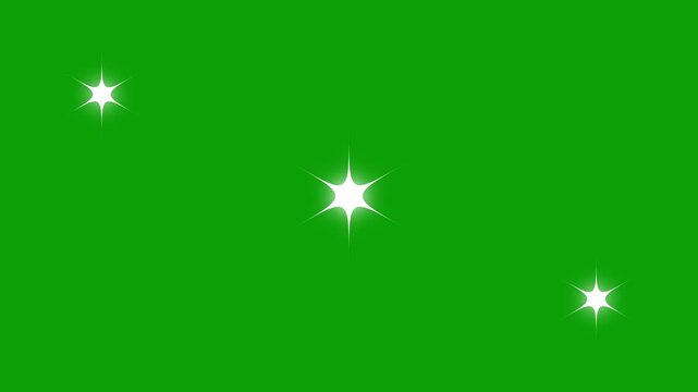 Sparkling star twinkle glitter white cartoon doodle, flat vector blinking shining light effect, magic flash, fireworks & glowing stars animation on transparent alpha channel greenbackground.