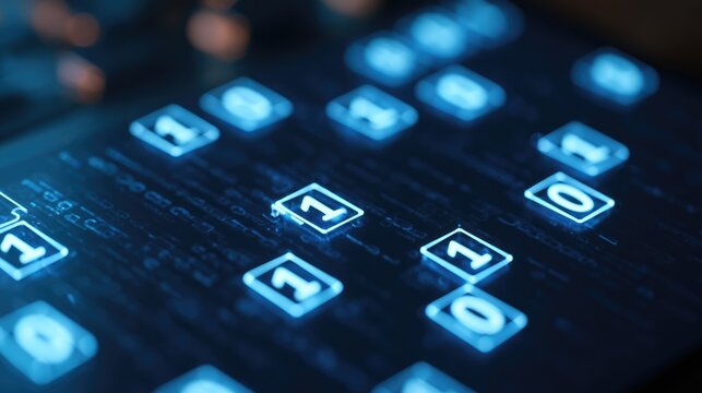 Abstract Digital Background with Glowing Binary Code One and Zero Numbers.