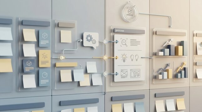 product improvement customer feedback board Workflow and project planning concept with charts and sticky notes on board