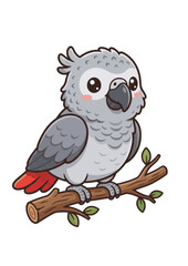 Obraz premium Baby African Grey Parrot cute cartoon vector illustration white backgr