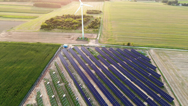 Solar power system under construction in farmland