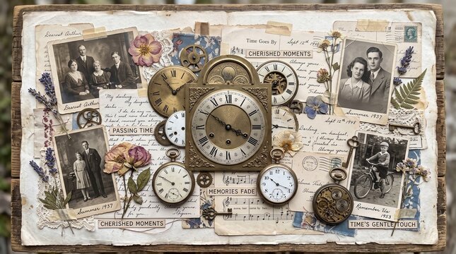 old watch mechanism, Time & Memory &ndash; Vintage Sentimental Collage Art