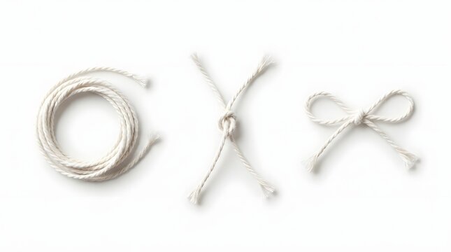 Natural white cotton rope elements arranged as a clean coil knot and decorative bow design.