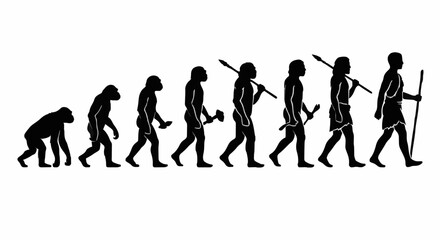 Obraz premium Human Evolution Vector Silhouette from Primate Ape to Early Caveman