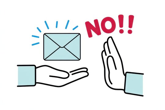 Minimalist line art illustration of a hand rejecting an email message