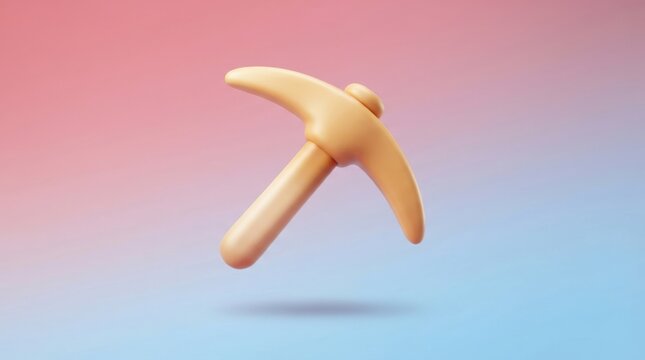 3D render of a golden pickaxe tool icon isolated on a soft gradient background for mining and