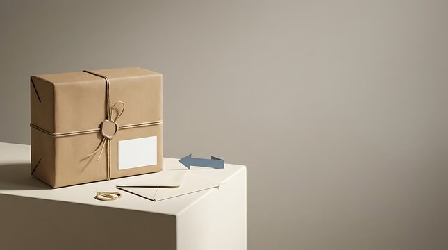 Brown paper parcel tied with rustic twine and wax seal on white surface for elegant luxury delivery.