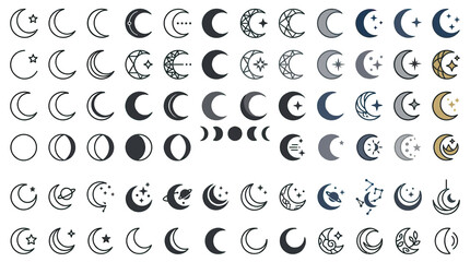 Fototapeta premium Collection of Moon Phase Icons and Celestial Symbols
