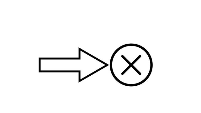 Minimalist arrow pointing to cross mark in circle on white background animation motion clip