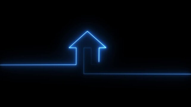 Abstract Glowing neon line icon and up arrow animation. growth up concept, Money, profit, investment, growth business up arrow animation on black background.4 k