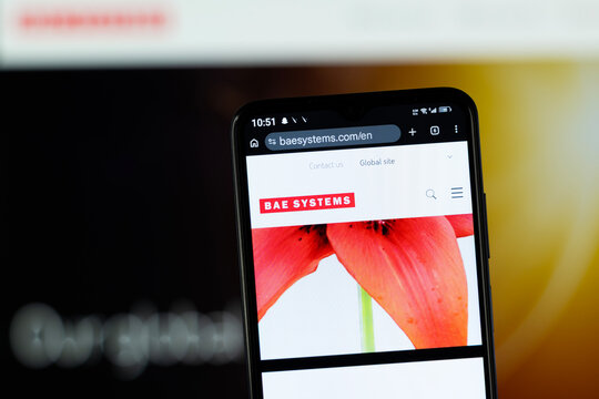 London, United Kingdom - 29 September 2026: Close-up of BAE Systems website on a smartphone.