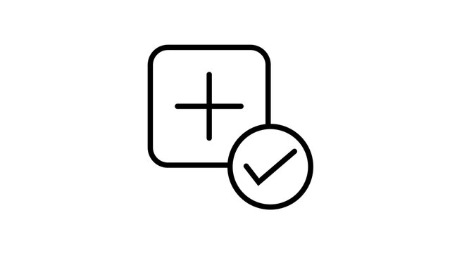Square plus button icon with a checkmark symbol representing a successfully added item