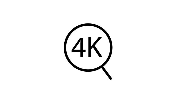 4k ultra high definition resolution icon with magnifier for sharp video quality