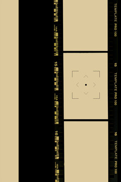 Vertical photographic film negative border with focus marks and DX code edge markings
