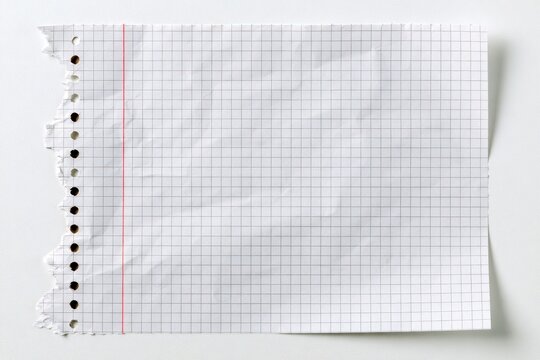 Torn sheet of graph paper isolated on white background
