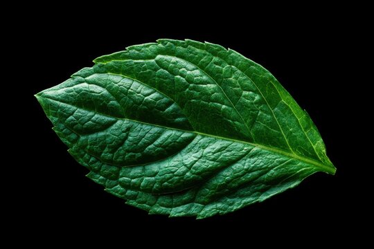 Fresh green mint leaf isolated on black background