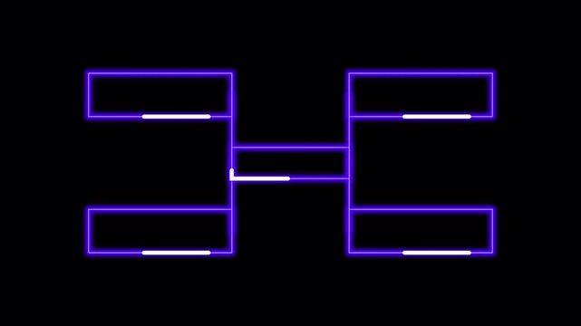 Purple neon glowing tournament bracket frame on Transparent background for sports competition graphics