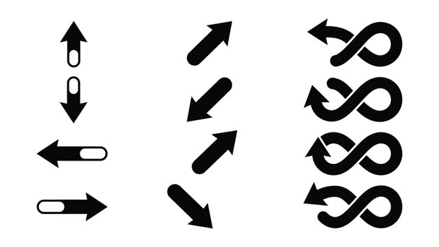 Set of directional arrows and infinity symbols with transparent background