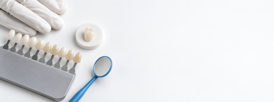 tooth shade guide rests with dental instruments