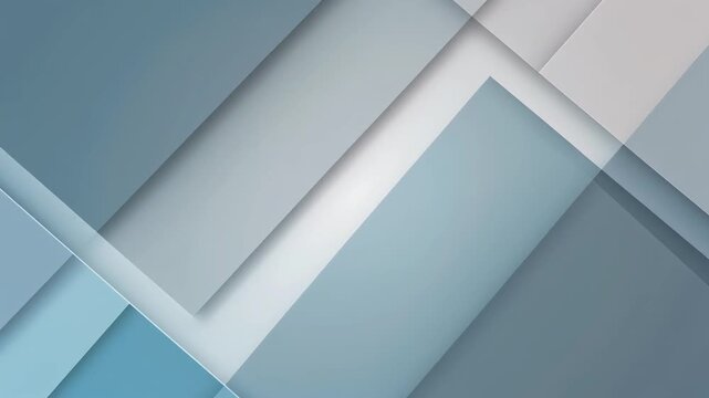 Static shot of overlapping translucent blue and gray geometric glass panels with subtle light sweep for corporate presentation background.