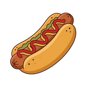 Classic hotdog with mustard and ketchup sauce vector illustration isolated on white background