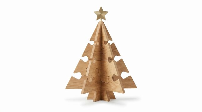 Creative Wooden Puzzle Christmas Tree Isolated on White