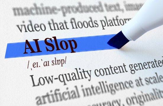the definition of the word AI Slop highlighted in blue