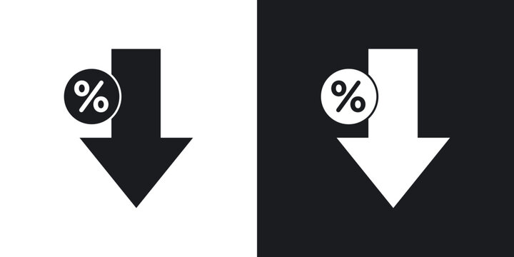 Percent down icon flat outline in black