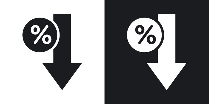 Percent down icon flat outline in black