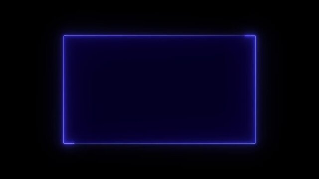 Abstract purple glowing neon rectangular frame animation with smooth light movement against dark black background seamless.