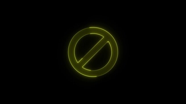 Prohibition neon glow animation over black background, with dynamic lines forming a vibrant glowing symbol, motion graphics footage.