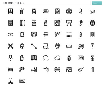 Tattoo Studio icon set. Vector illustration set of body art, ink designs and tattoo equipment