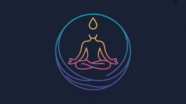Minimalist yoga meditation logo design with gradient lines on dark background