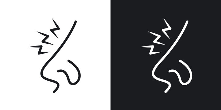 Nose pain icon flat outline in black