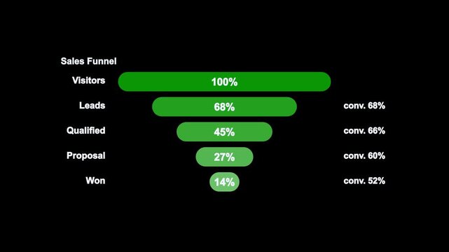 Sales funnel conversion report visualization with percentage metrics for leads and qualified prospects business visitors proposal data statistics business visitors proposal data statistics