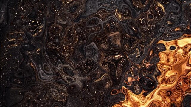 Glowing Fiery Liquid Metal Abstract Texture Background with Dark Swirls for Technology, Gaming, and Modern Design
