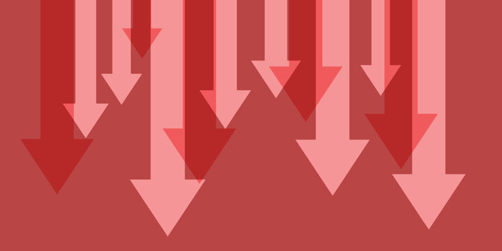 Abstract red downward arrows symbolizing economic downturn financial loss market crash and business recession trends